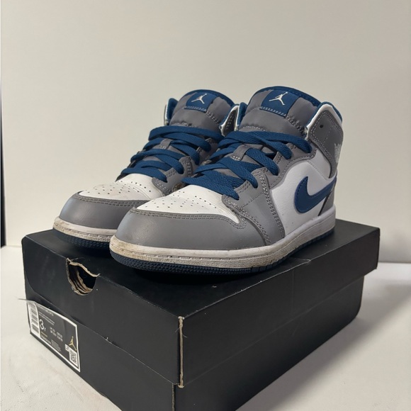 Jordan Cement Grey and Blue Mid Sneakers